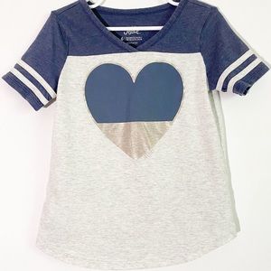 Justice Gray + Blue Heart Graphic Tee
